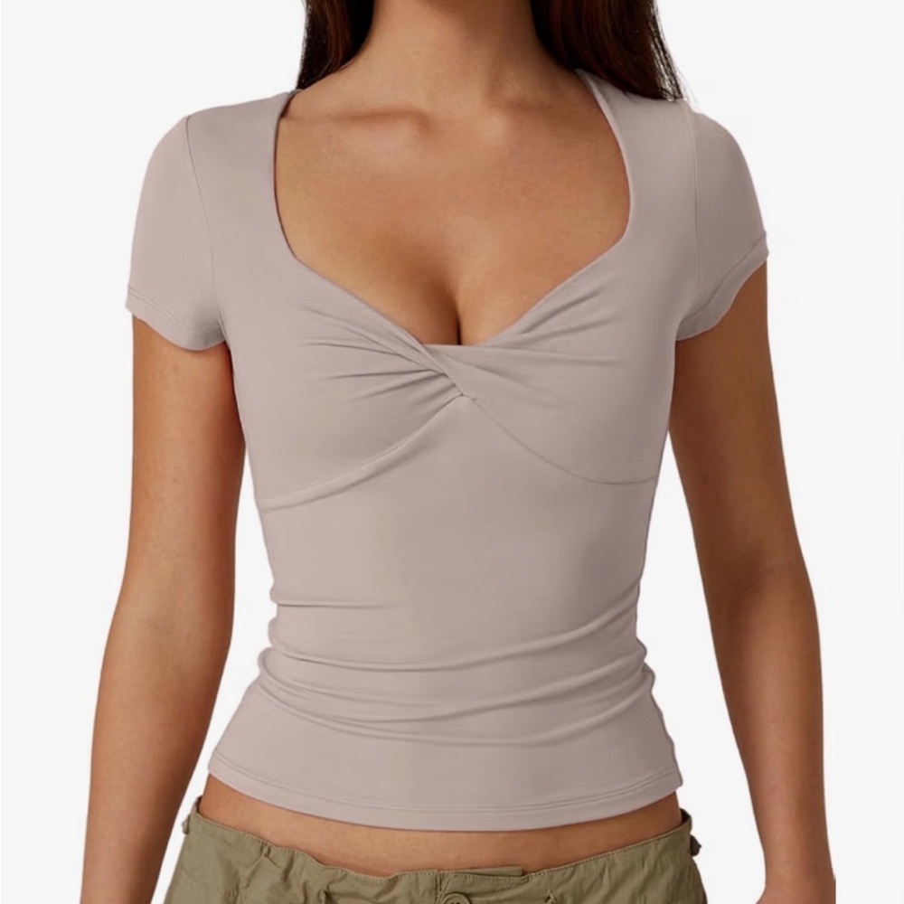 QINSEN Women's Sexy Twist Front V Neck T Shirt XS